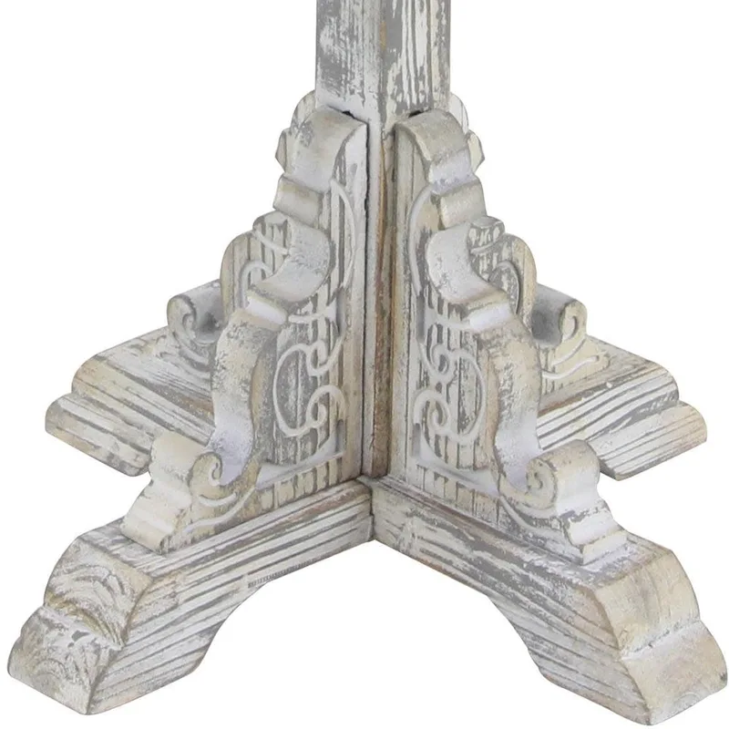 Wood Scroll Intricately Carved Accent End Table, Rustic Brown Gray Cream Side Table