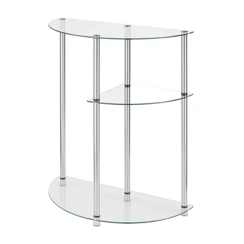 Breighton Home Designs2Go Classic Glass 3 Tier Display Entryway Hall Table in Glass/Chrome