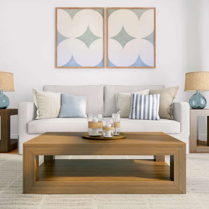 Plank and Beam Modern Rectangular Coffee Table with Shelf