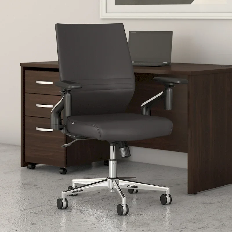 Mid Back Bonded Leather Office Chair with Adjustable Height and Armrests
