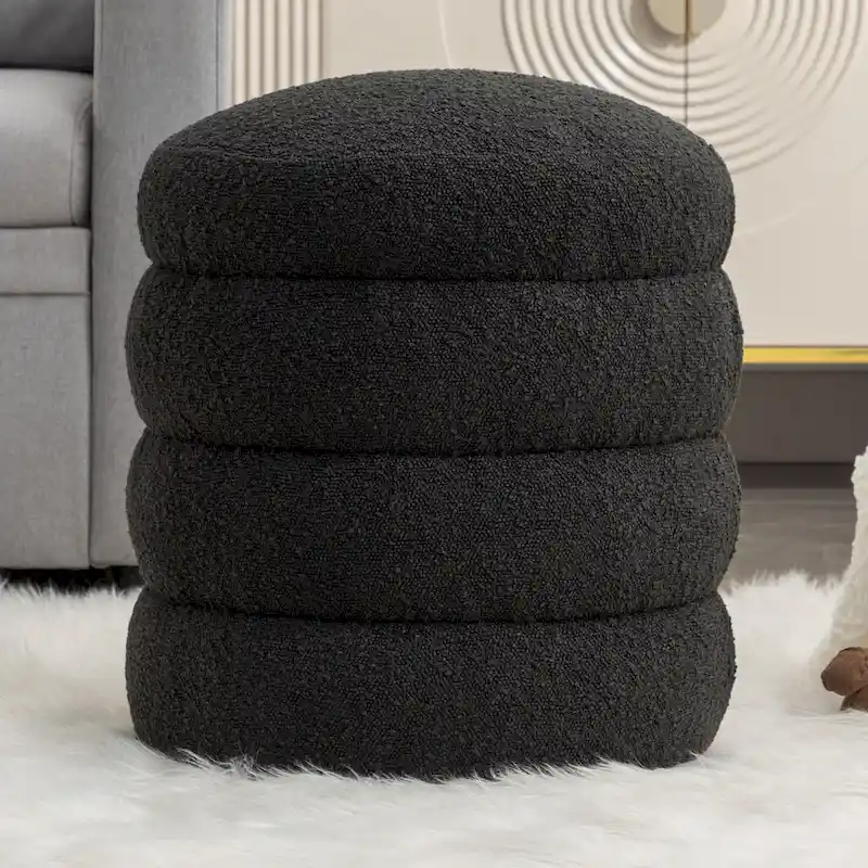 Soft Velvet Round Ottoman Footrest Stool
