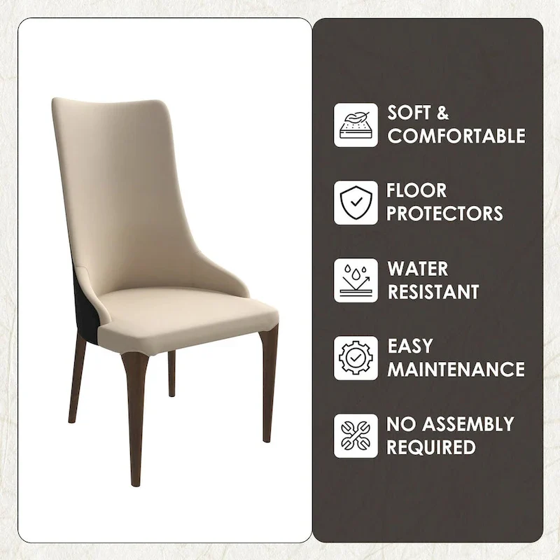 High-Back Dining Chair Upholstered in Leather with Ash Wood Legs Elm Collection