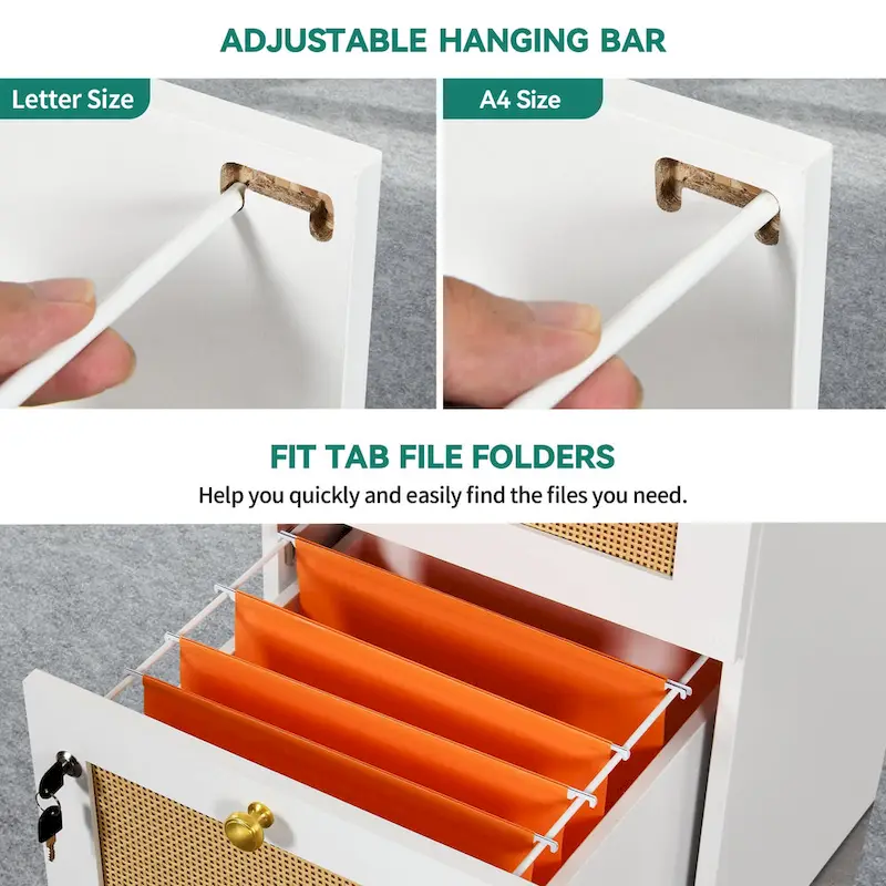 Moasis 15-inch Deep 4 Drawers Rattan Vertical File Cabinet with Lock