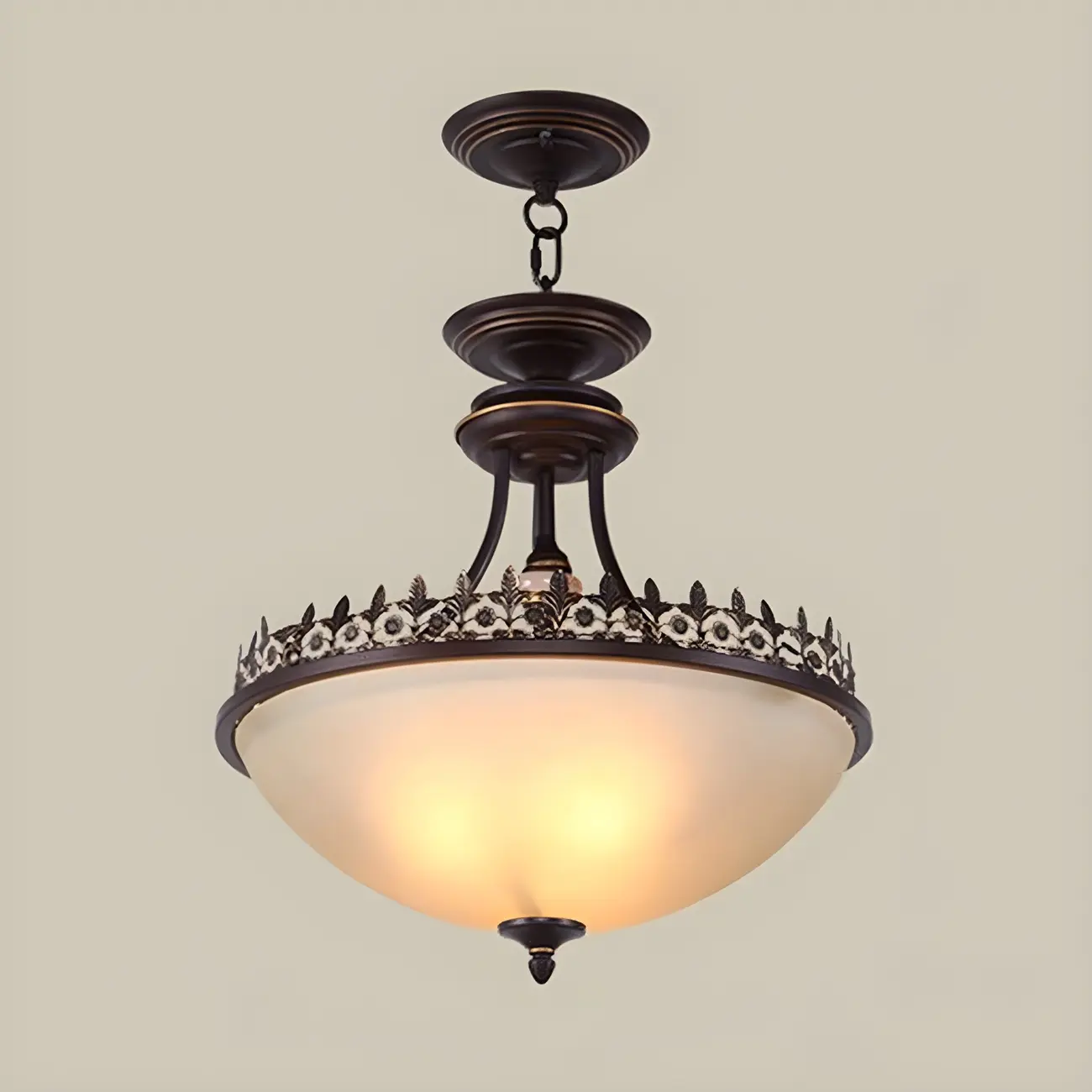 Traditional Black Round Frosted Glass Chandelier