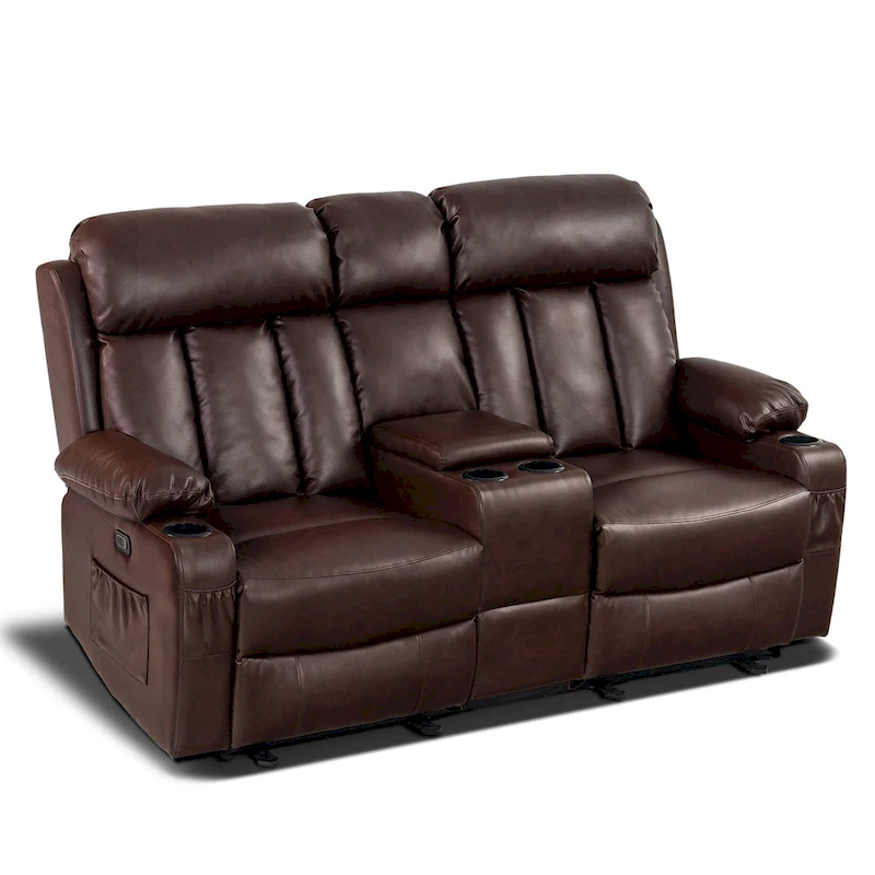 MCombo Electric Power Reclining Sofa with Heat & Massage, Faux Leather 6095/6075/6077