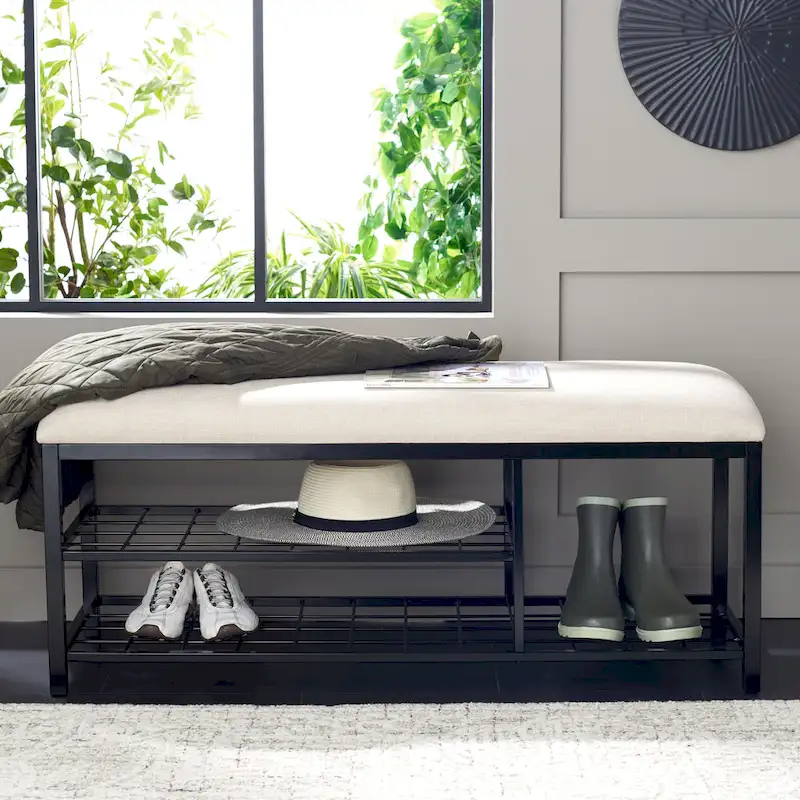 SAFAVIEH Yael Open Shelf Bench with Cushion - 42  W x 15  D x 18  H - 42Wx15Dx18H