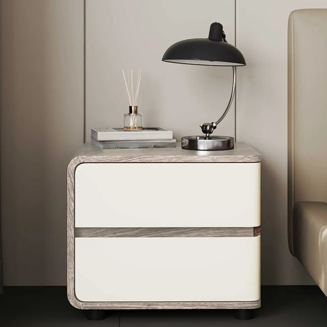 Modern Narrow Wooden Nightstand with 2 Drawers