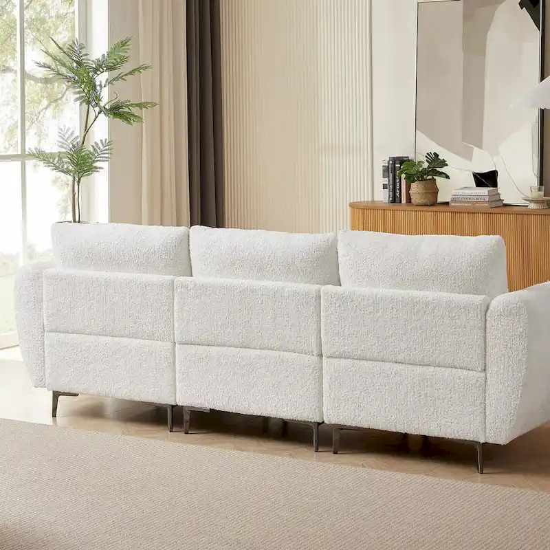Convertible Sectional Sofa Couch, 3 Seat L-Shaped Sofa with Lamb Fabric, Movable Ottoman
