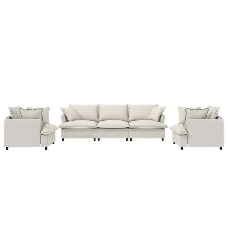 Modular Chenille Sectional Couch, Upholstered Sofa & 2 Armchairs