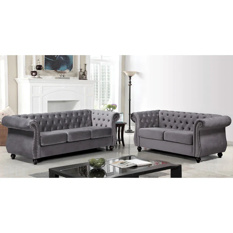 Kemos Velvet Chesterfield 2-piece Living Room Set