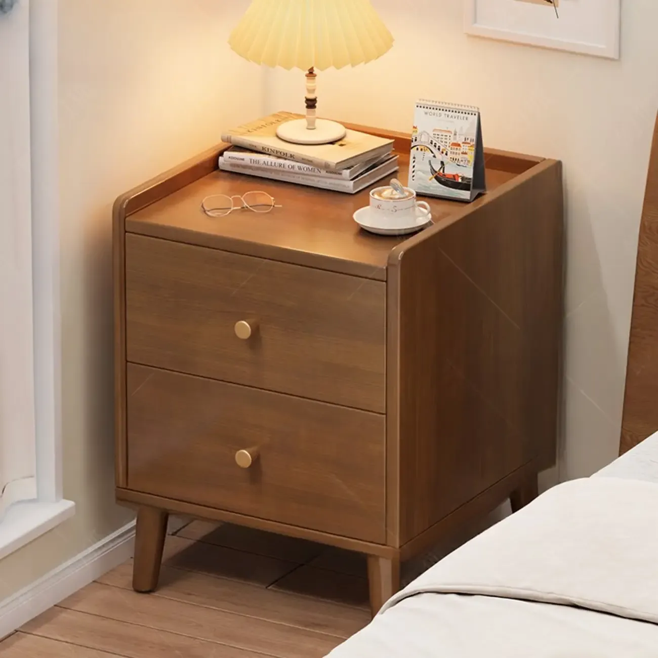 Modern White Wooden Bedside Table with Drawers