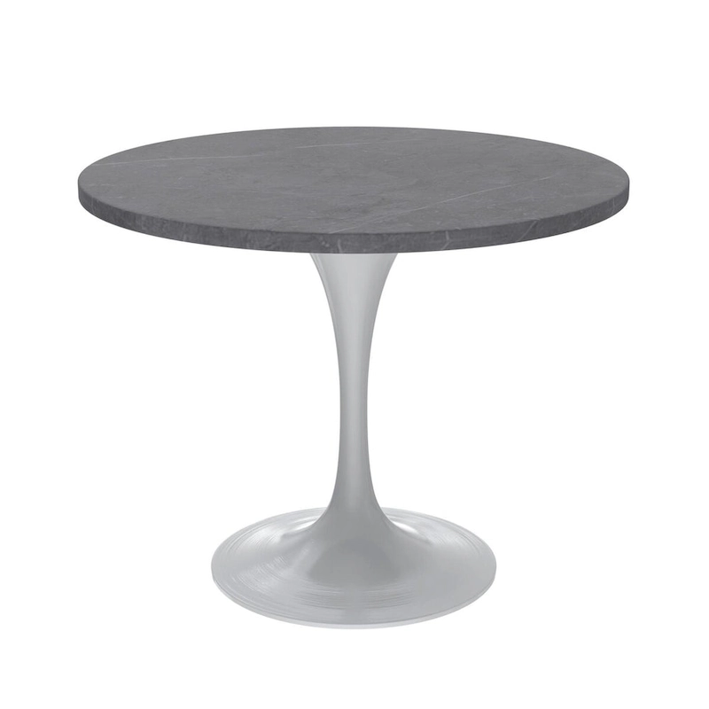 Verve Dining Table with a 36  Round Tabletop in White Steel Pedestal