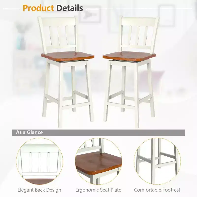 Costway 4PCS Bar Stool 24.5'' Swivel Counter Height Chair w/ Footrest