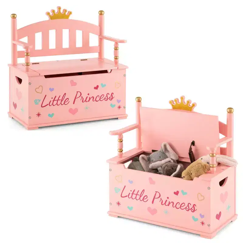 Pink Crown Kids Storage Bench – Single Seat