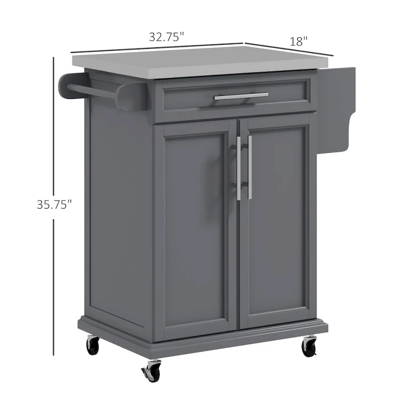 Rolling Kitchen Island on Wheels with Stainless Steel Countertop