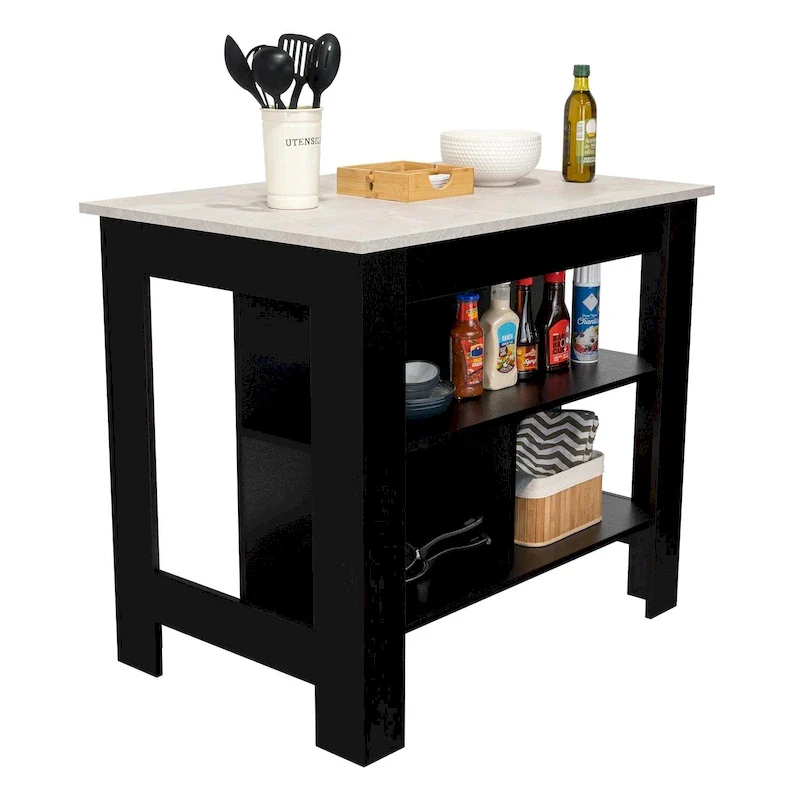 3-Shelf Wooden Casual Kitchen Island