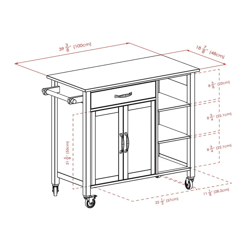 Mabel Utility Kitchen Cart, Walnut and Natural - 42.72 x 18.9 x 35.43 inches