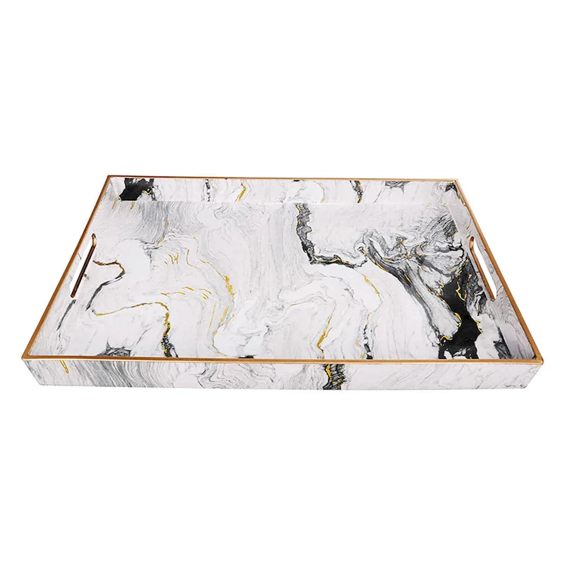 A&B Home Quinn Black and White Marble Rectangular Trays