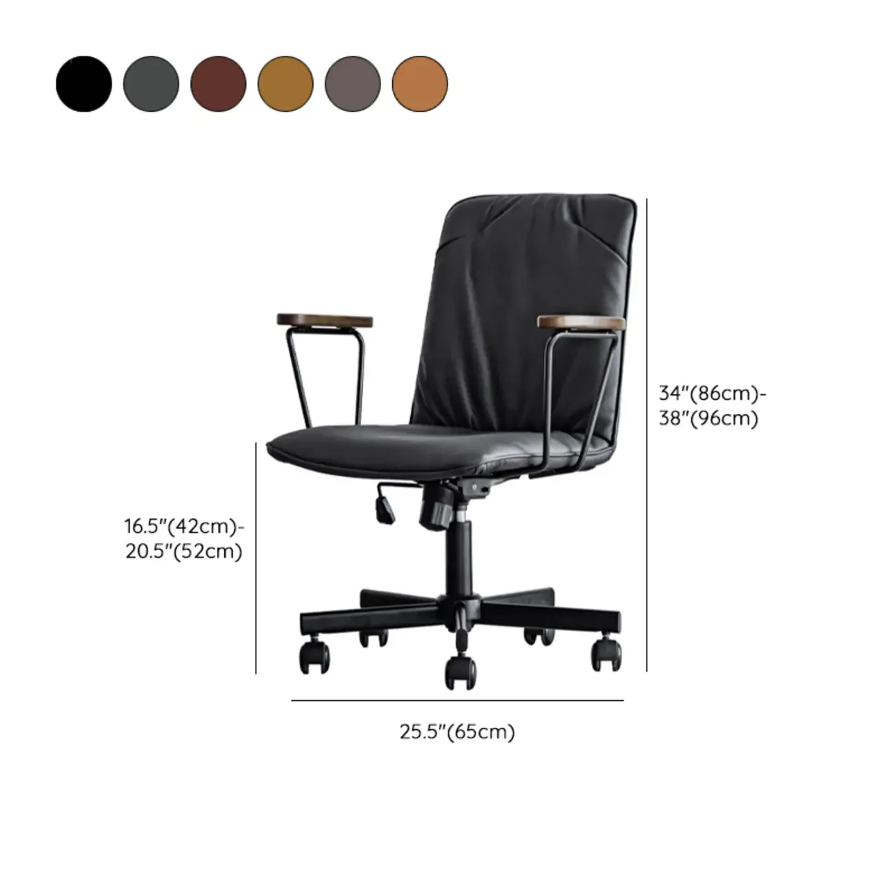 Elegant Grey Leather Metal Swivel Office Chair with Casters