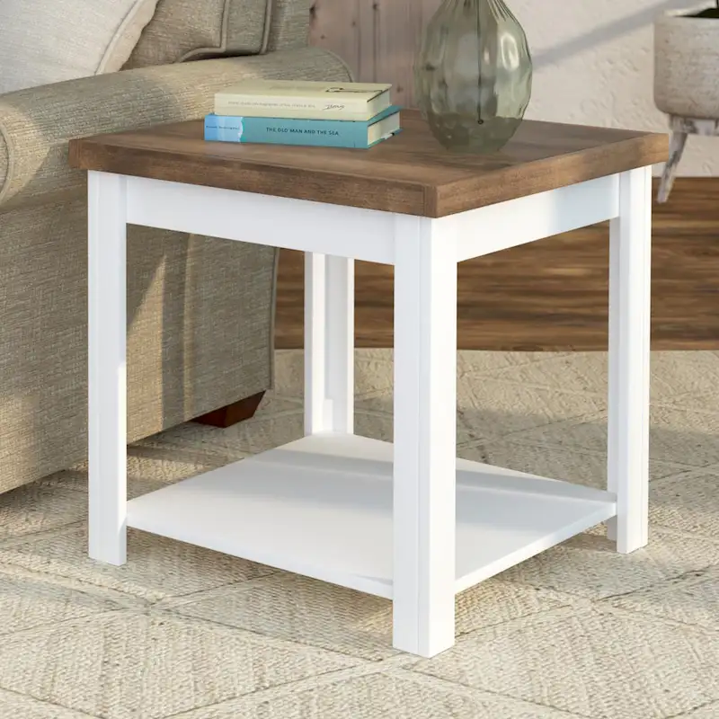 Modern Farmhouse Style 24-Inch Side Table — No Assembly Required, Two-Tone Finish