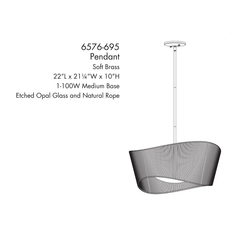 Lavery Key Largo Soft Brass & Etched Opal Glass 1 Light Pendant - 22