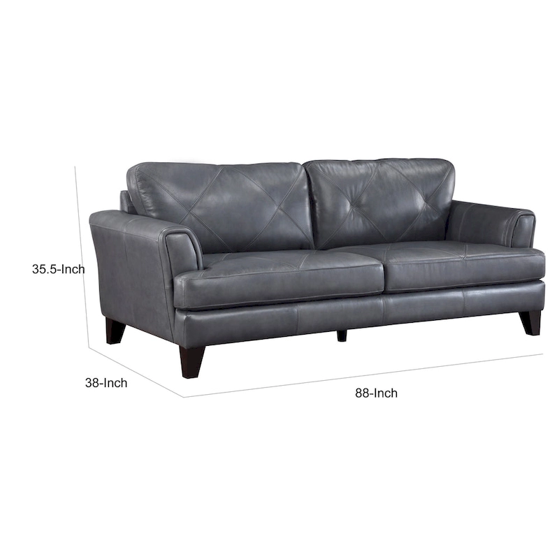 Lisa 88 Inch Sofa, Gray Top Grain and Split Leather, Brown Solid Wood