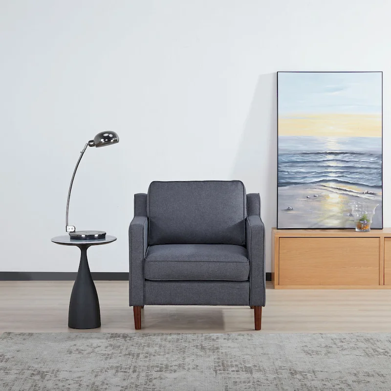 Sedona Modern Accent Chair, Faux Linen / Vegan Leather Armchair