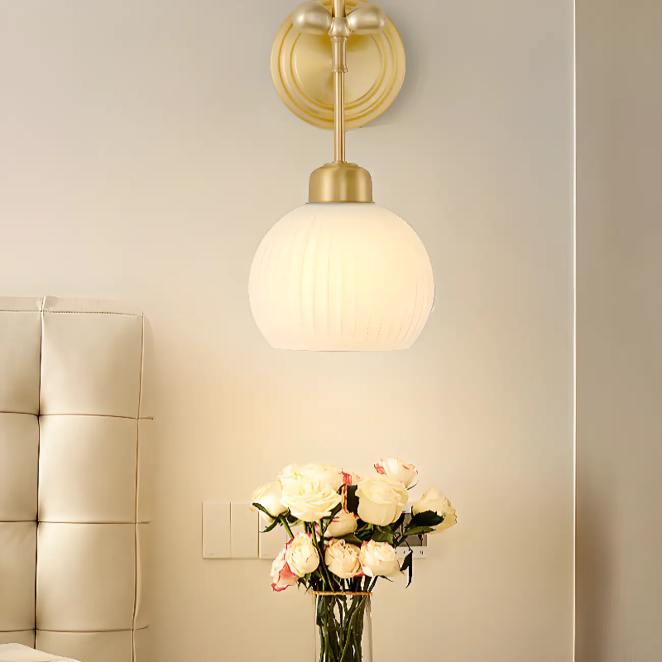 Modern White Bowl Glass Single Golden Wall Lamp