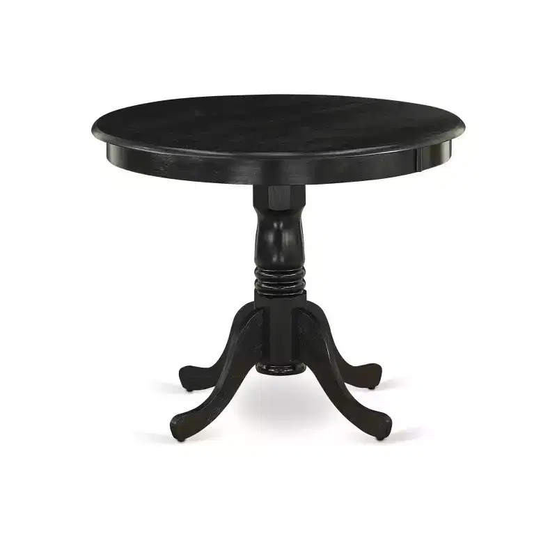HomeStock 5-Piece Round Wirebrushed Black Finish Solid Wood Top Dining Table with 4 Parson Chair