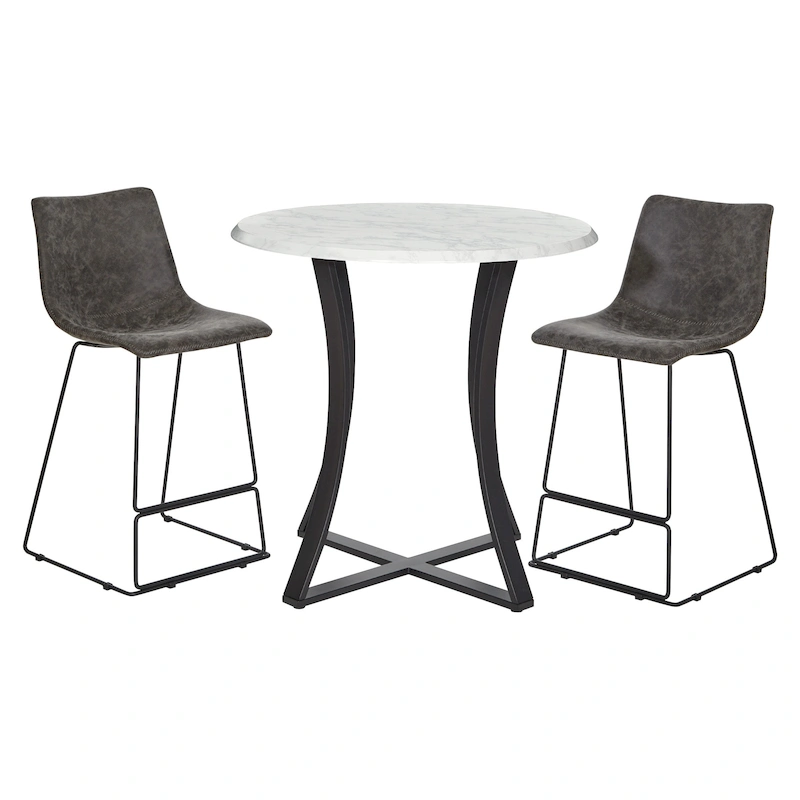 3-Piece 36 Round Top Counter Height Dining Table with 2 Faux Leather Stools