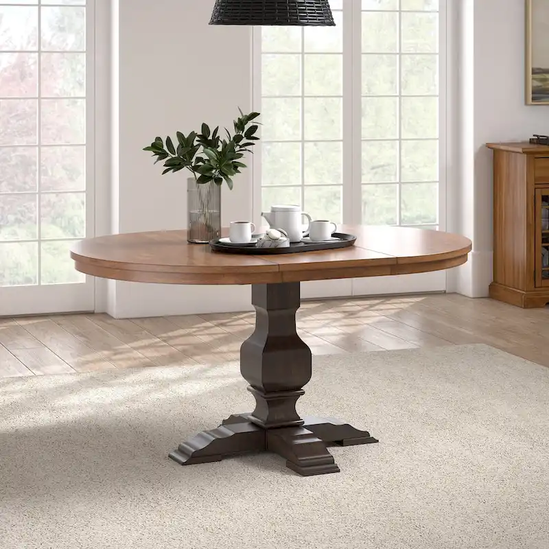 Ronda Two-Tone Oval Solid Wood Top Extending Dining Table