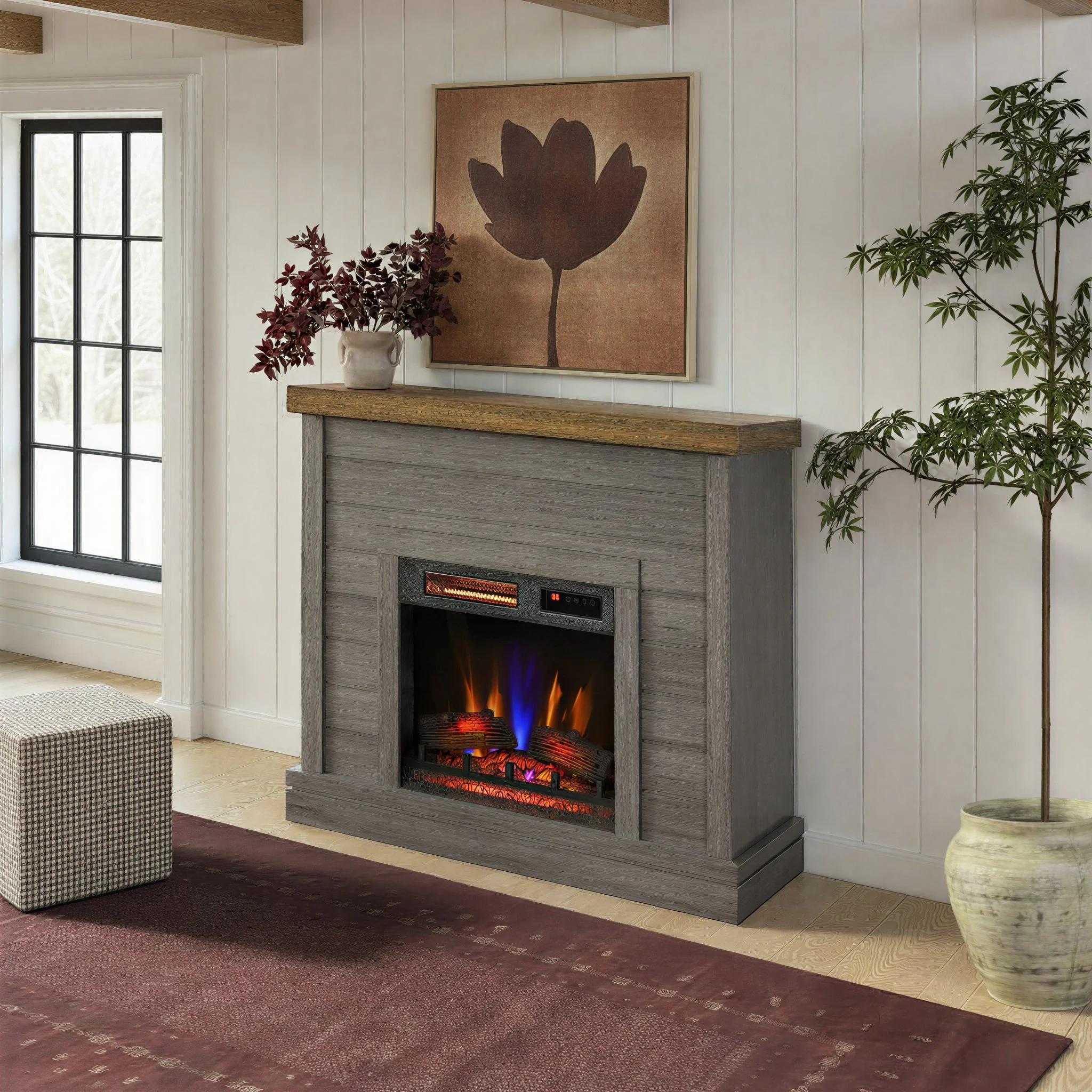 duraflame? Farmhouse Shiplap Electric Fireplace Wall Mantel