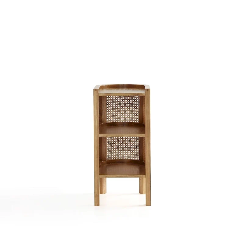 Manhattan Comfort Versailles End Table in Black and Natural Cane