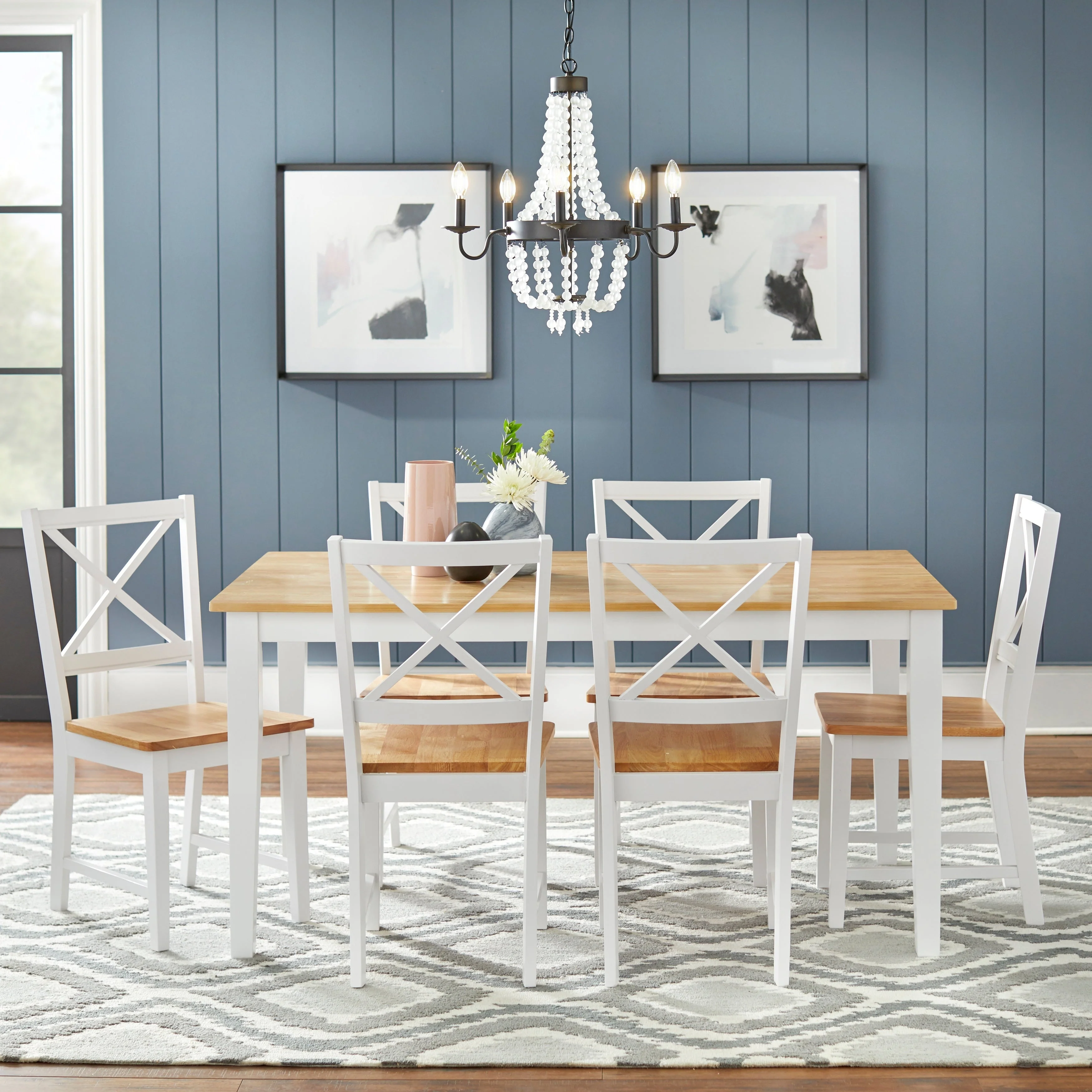Simple Living Crossback White/ Natural 7-piece Dining Set