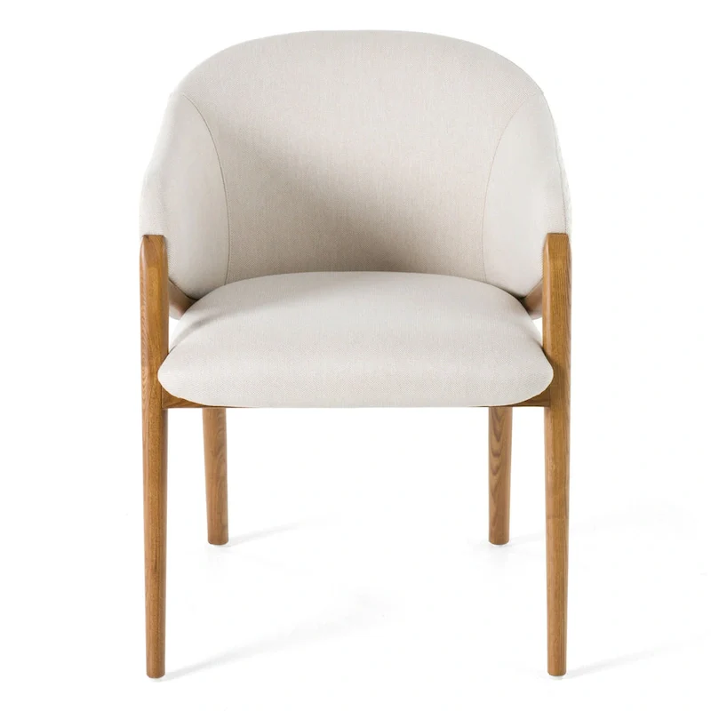 Lunde Cream Fabric, Cream Vegan Leather and Walnut Dining Arm Chair