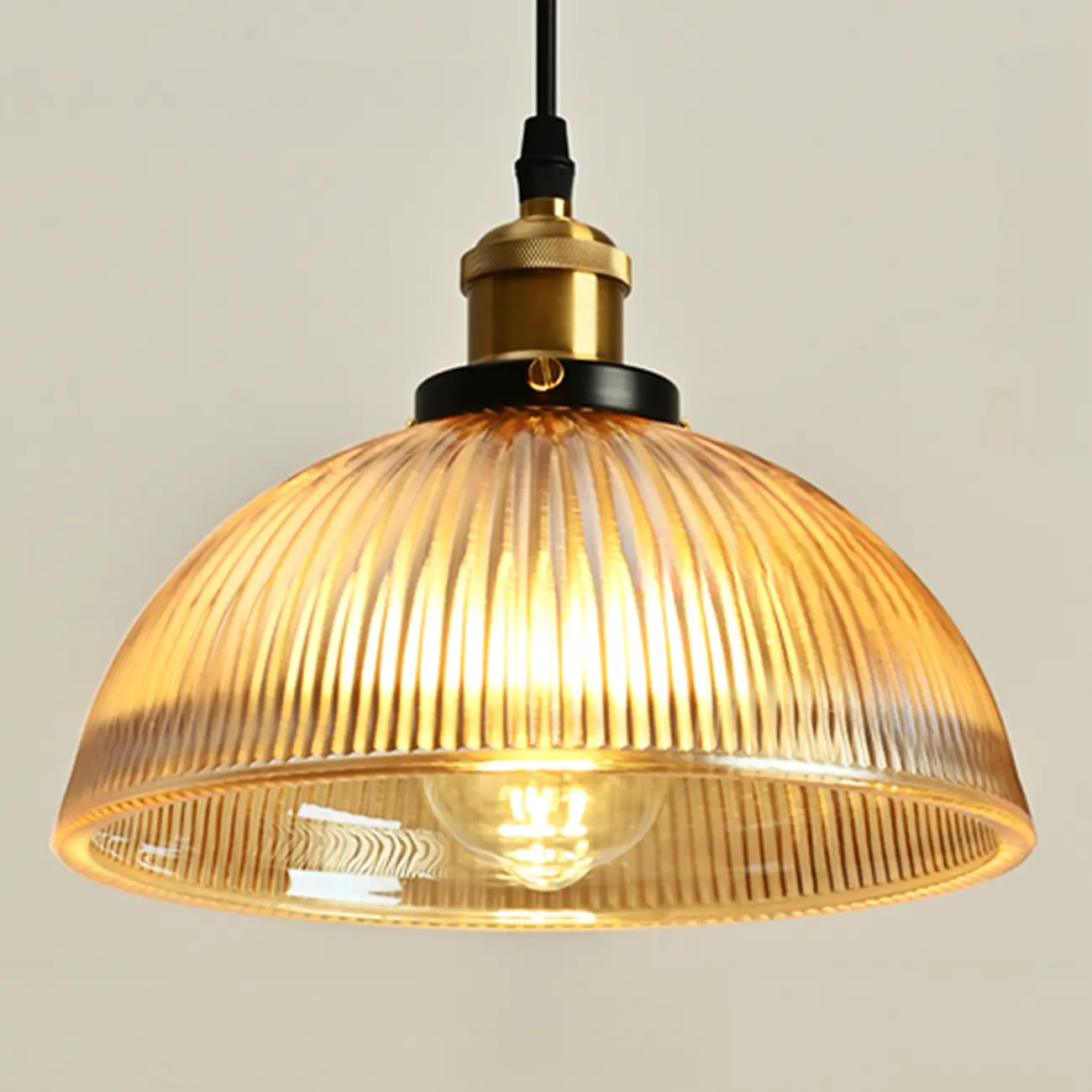 Green Fluted Glass Brass Dome Pendant Light