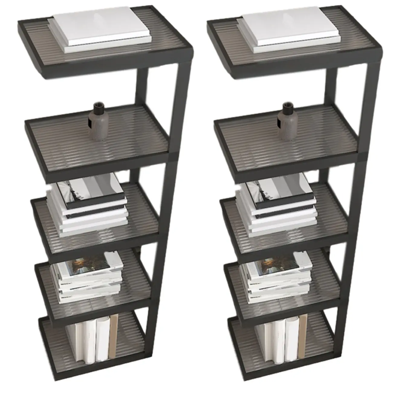 Extra Tall Simple Glass Top and Steel 3 Shelves Nightstand