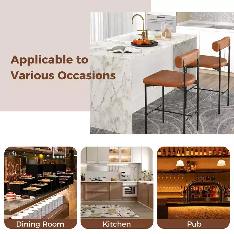 Costway 26 Upholstered Bar Stools Set of 4 with Padded Cushion & Backrest Footrest Brown/Gray