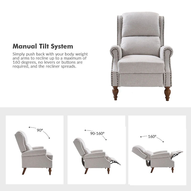 Terri Traditional Roll Arm Manual Recliner with Solid Wood Legs by HULALA HOME