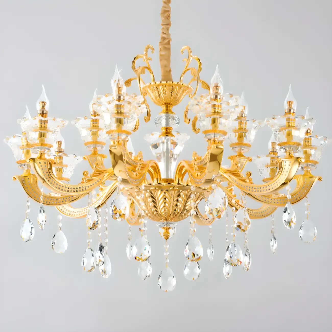 Living Room Golden Crystal Pendant Up Light Chandelier With Candelabra