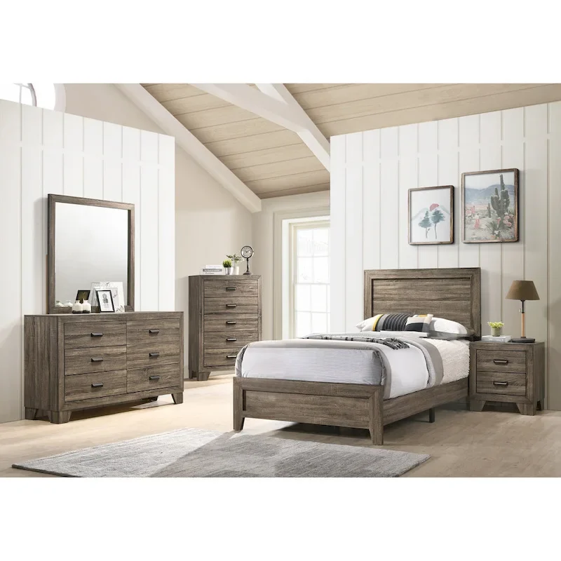 Linette 6 Piece Brown Panel Bedroom Set