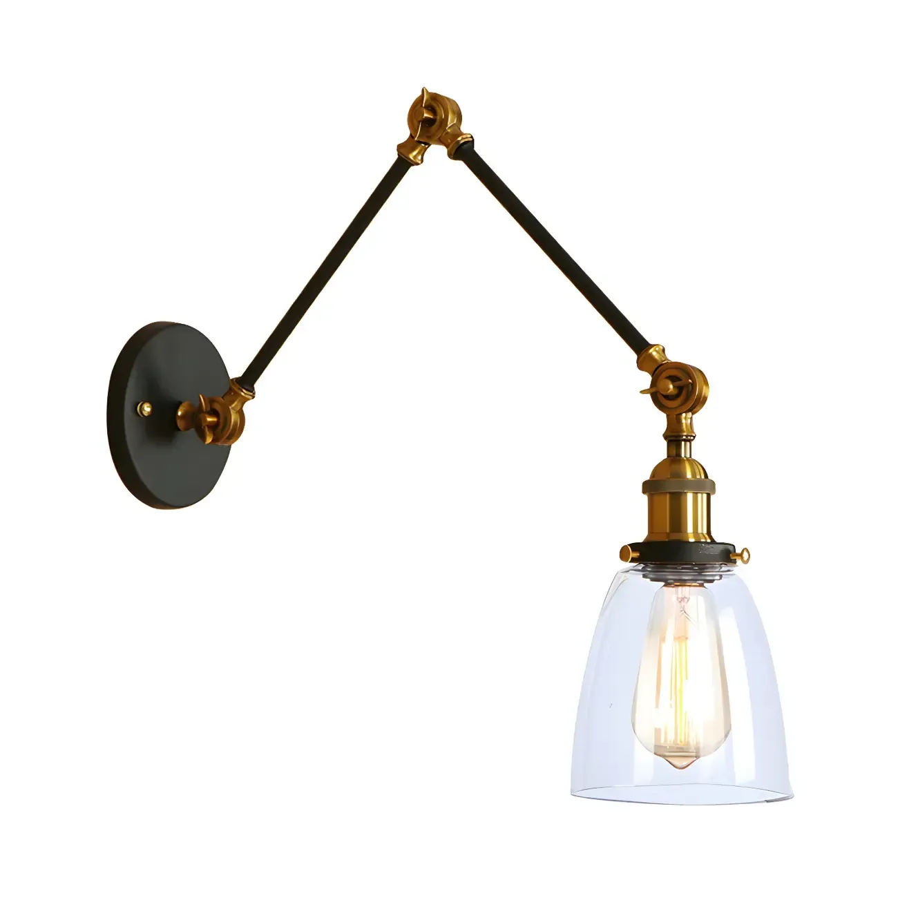Glass Tapered Shade Industrial Swing Arm Wall Light