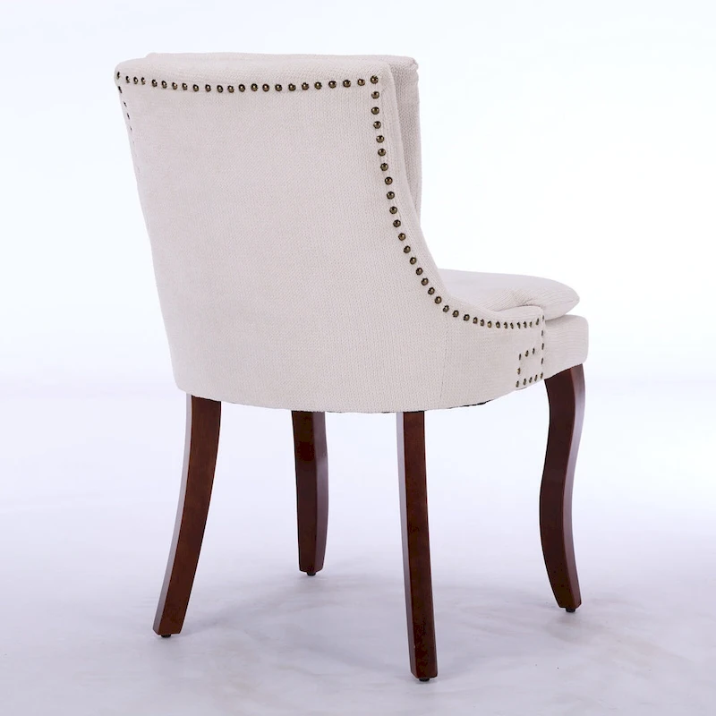 Double-layer Cushioned Dining Chairs Set of 2 Chenille Mid-Back Chair with Nailhead Trim Side Chair with Bent Wood Legs
