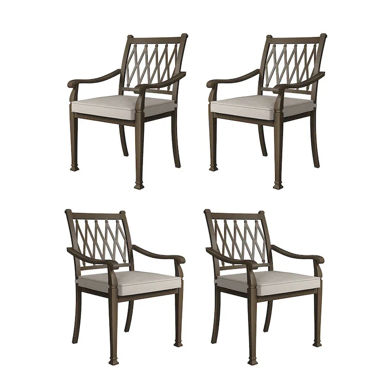 Patio Cast Aluminum Lattice Dining Chairs with Cushions (Set of 4)