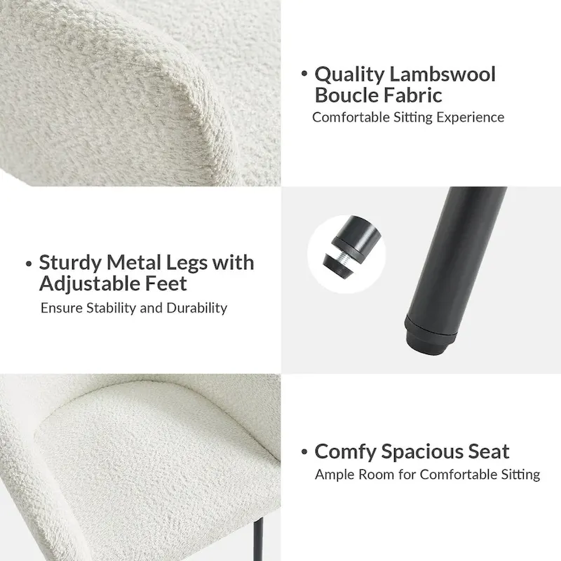 Amos Modern Boucle Dining Chair with Adjustment Feet Set of 4 by HULALA HOME