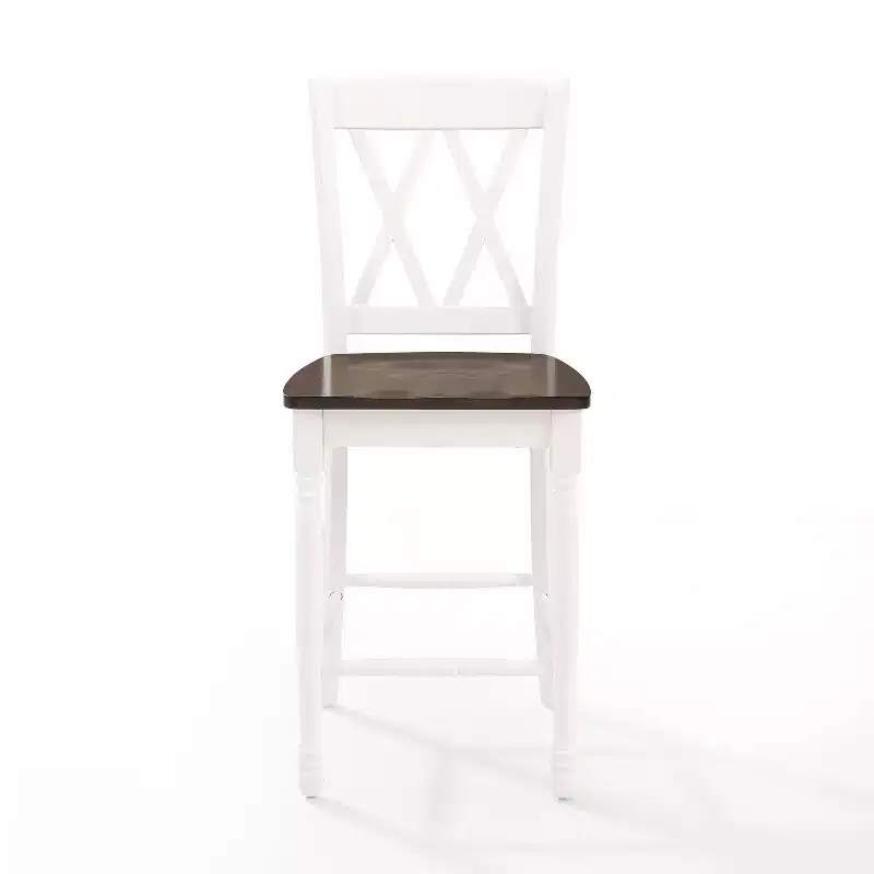 Set of 2 Shelby Counter Height Barstools Distressed White - Crosley: Rubberwood Frame, Non-Upholstered, Traditional Design