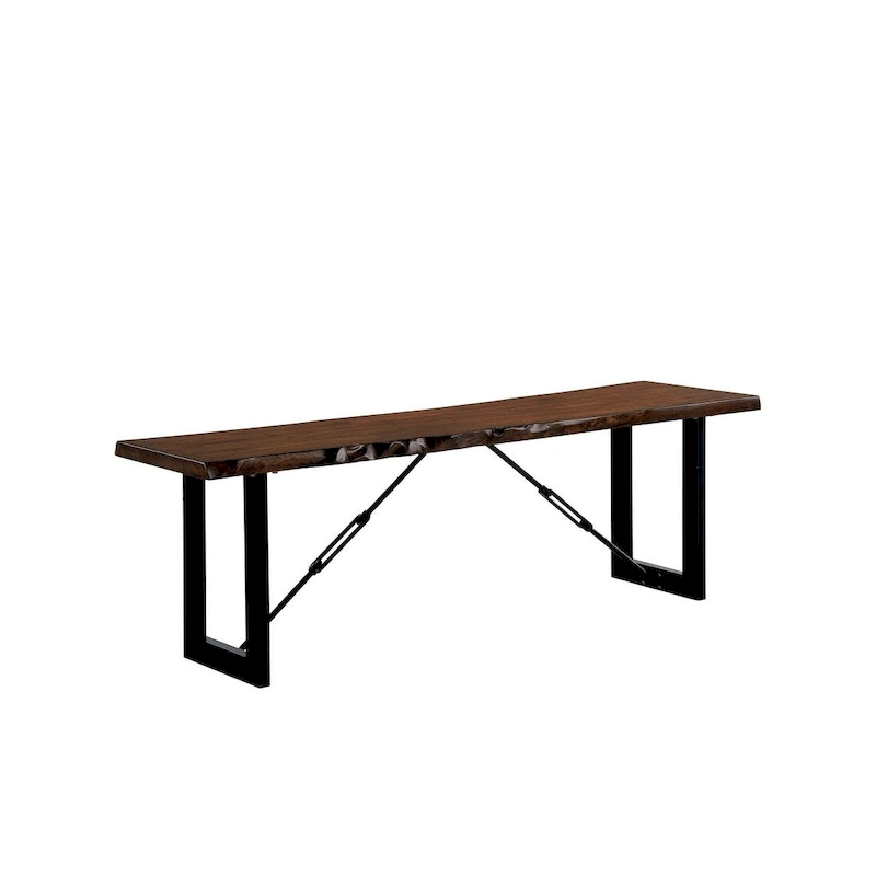 Rectangular Metal Frame Bench with Wooden Seat, Black and Brown - 17.88 H x 54 W x 14 L Inches