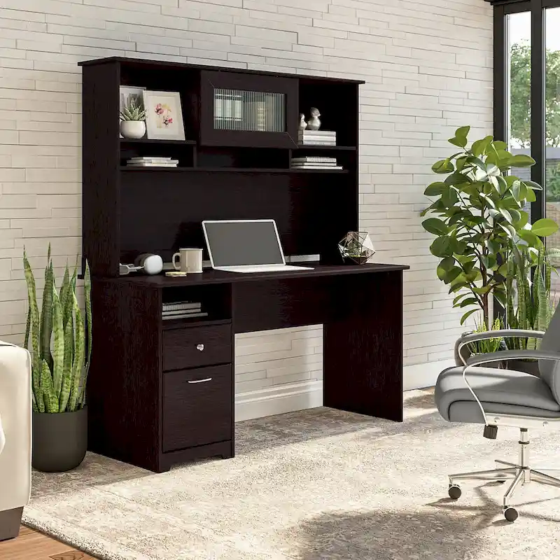 Cabot 60W Computer Desk with Hutch in Espresso Oak by Bush Furniture
