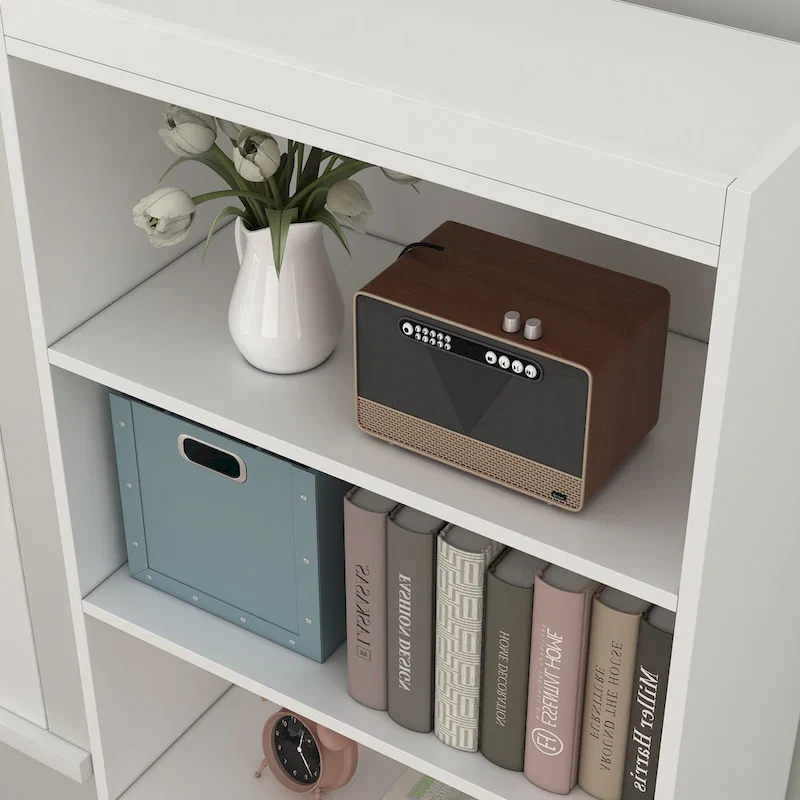 White Tall Linen Cabinet with 2 Doors, 1 Drawer & 2 Open Shelves