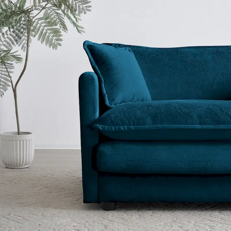 4 - Piece Upholstered Sectional Sofa with Ottoman Blue